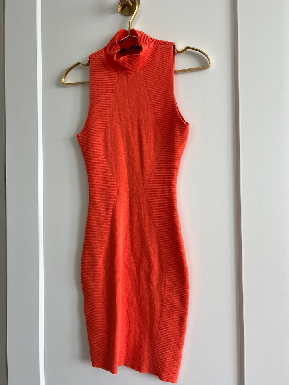 AKIRA Make Me Hot Orange Ribbed Knit Bodycon Mini Dress Mock Neck Size M NWOT - Picture 12 of 16